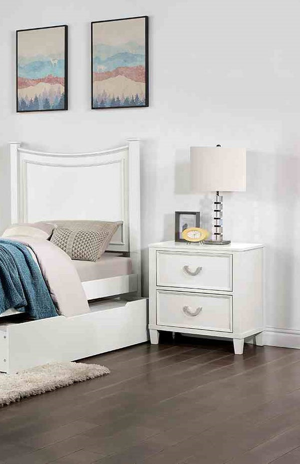 English Elm Transitional Nightstand with Dovetail Drawers and Chrome Pulls — Solid Wood Molding Accent, Smooth Glides White 22 L x 22 W x 20 H B2741P406259