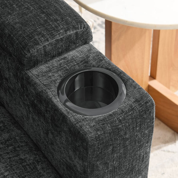 English Elm Single Chenille Manual Recliner with Usb Port Hidden Storage Ottoman and Cup Holders Black W487P423649