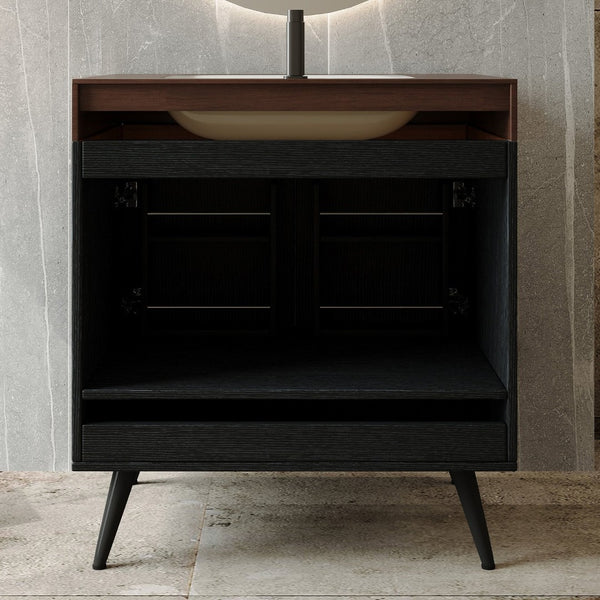 English Elm Contemporary Freestanding Bathroom Vanity Sintered Stone Top Ceramic Sink Storage Cabinet W3136S00060