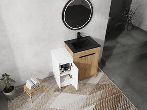 English Elm 36 Inch Freestanding Bathroom Vanity With Black Ceramic Sink & Soft-Close Doors For Modern Spaces W999S00308