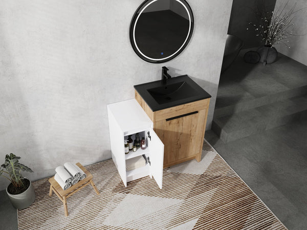 English Elm 36 Inch Freestanding Bathroom Vanity With Black Ceramic Sink & Soft-Close Doors For Modern Spaces W999S00308