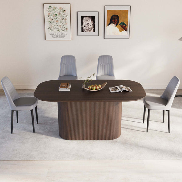 English Elm 63" Medieval-Modern Brown Mdf Dining Table & 4 Ergonomic Pu Chairs Set For Stylish Home & Kitchen W2189S00698