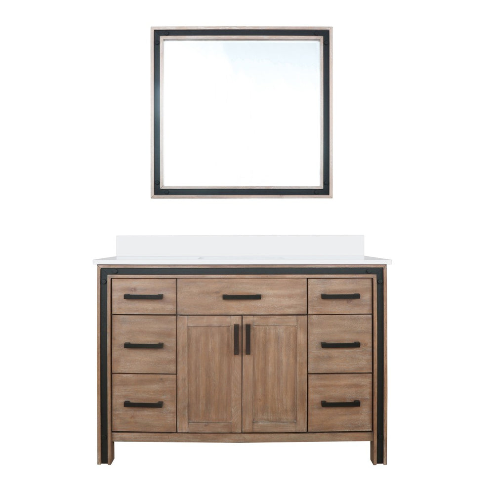 English Elm Rustic Barnwood Bath Vanity Set With Cultured Marble Top & Mirror - Farmhouse Charm & Storage B2731S00813-GIGA