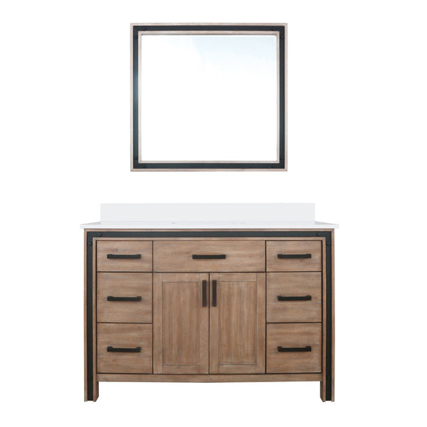 English Elm Rustic Barnwood Bath Vanity Set With Cultured Marble Top & Mirror - Farmhouse Charm & Storage B2731S00813-GIGA