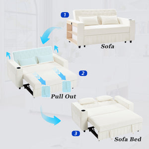 English Elm 61.4" Pull-out Sofa Bed Loveseat with Adjustable 3-Position Backrest, USB Ports, Cup Holders, Storage Rack Beige N719S001900A