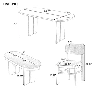 English Elm Topmax Rubberwood Six Piece Dining Set with Bench Linen Upholstered Modern Farmhouse SP000083AAD
