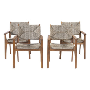 English Elm Durable Outdoor Dining Chairs Acacia Wood Handwoven Wicker Patio Set of Two Brown N770P345267D