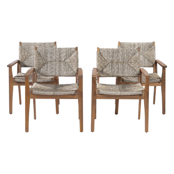 English Elm Durable Outdoor Dining Chairs Acacia Wood Handwoven Wicker Patio Set of Two Brown N770P345267D
