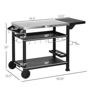 English Elm Outsunny Stainless Steel Outdoor Prep Cart with Folding Side Table and Locking Wheels W2225P174291