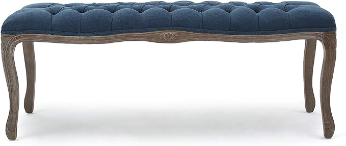 English Elm Christopher Knight Home® - BENCH Velvet Tufted Diamond-Stitch Upholstered Entry Bench with Carved Traditional Frame, 47.5" Navy Blue 64430.00NBLU