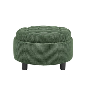 English Elm 25 Inch Round Fabric Pouf Ottoman with Removable Wooden Lid and Hidden Interior Storage Dark Green W5568P461364