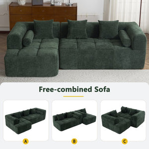 English Elm 101.2" Modern Sectional Sofa Full-Compressed Modular Couch with Deep Seating, Tufted Chenille Fabric, Pillows Included Green N719S001890F