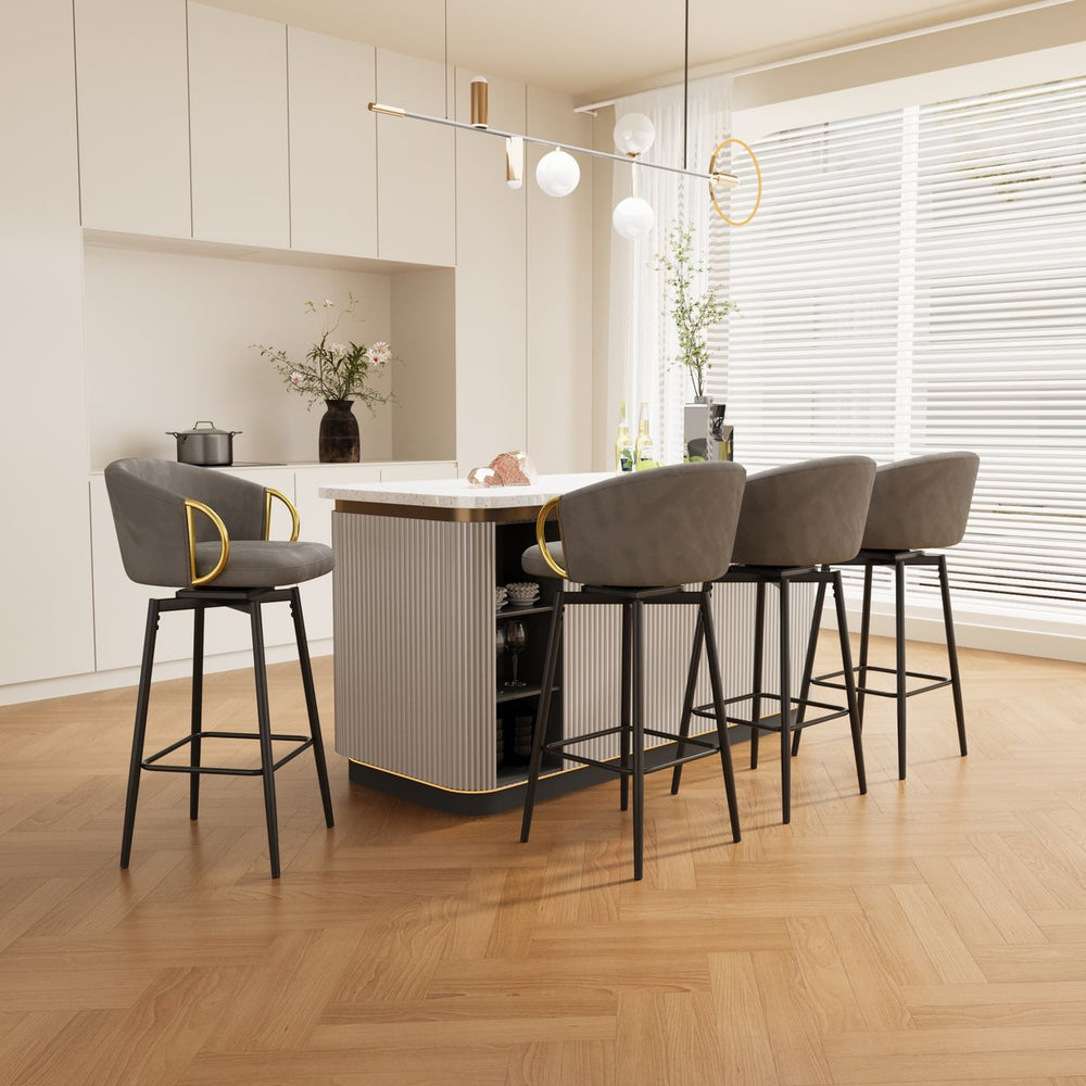 English Elm 30 Velvet Swivel Bar Chairs Set of 4 – 30" 360° Padded High Stools, Durable Metal Legs, Space-Saving Design Black,Grey W1727S00019