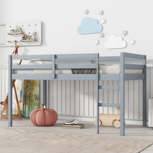 English Elm Solid Twin Loft Bed with Ladder and Reinforced Slats for Storage-Friendly, Space-Saving Bedrooms Grey W504P190928