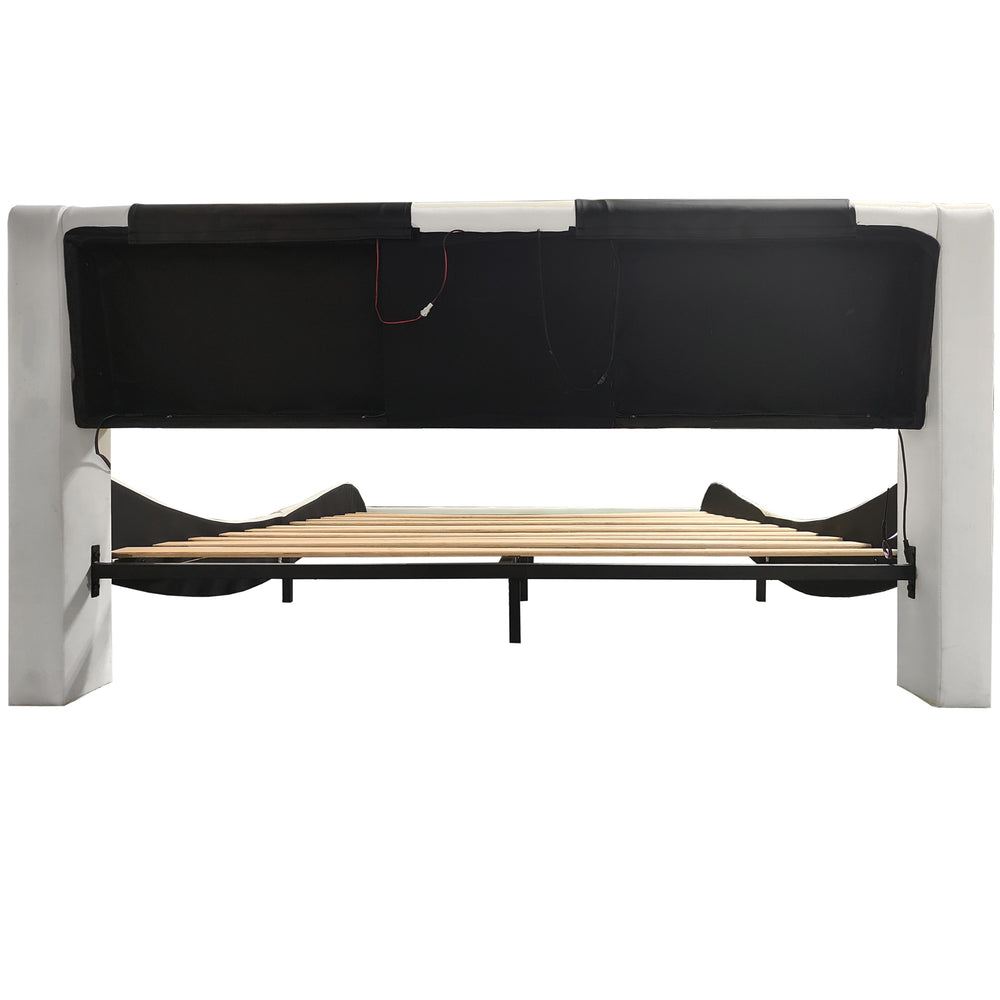 English Elm Faux Leather Platform Bed Frame With Massage, Bluetooth Speakers & Led Lighting For Ultimate Relaxation W1360S00009