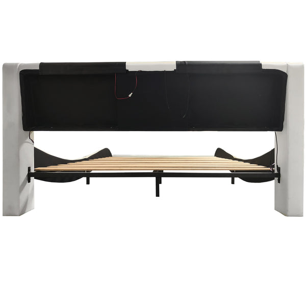 English Elm Faux Leather Platform Bed Frame With Massage, Bluetooth Speakers & Led Lighting For Ultimate Relaxation W1360S00009