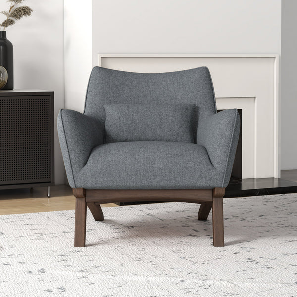 English Elm Ashcroft Furniture - New Brayden Mid Century Modern Grey Linen Armchair with Solid Wood Frame, Padded Seat, Versatile Use B183P231959