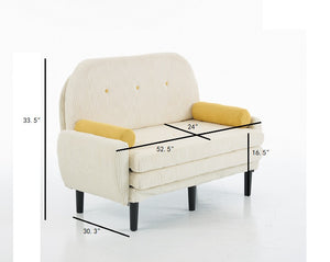 English Elm Ivory Corduroy Loveseat Daybed Recliner with USB Armrest, Metal Frame, Foam Cushions & Pillows W570P333061