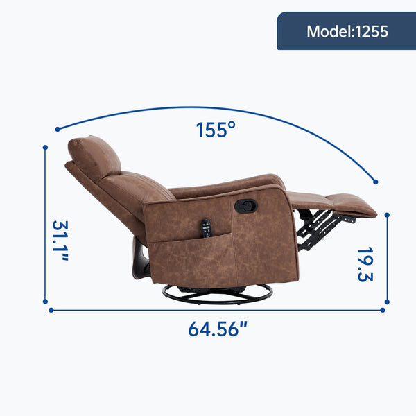 English Elm Beige Fabric Swivel Rocker Recliner with Massage Nodes and Lumbar Heat for Living Room Brown W1803P363426
