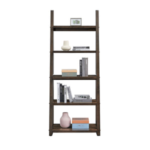 English Elm 5-Tier Ladder Shelf with Rubber Wood Frame and MDF Boards, Space-Saving Bookcase for Home Storage Rustic Brown W2582P195345