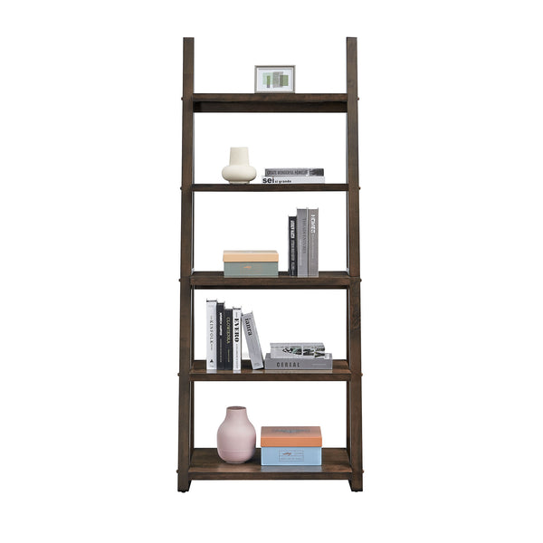 English Elm 5-Tier Ladder Shelf with Rubber Wood Frame and MDF Boards, Space-Saving Bookcase for Home Storage Rustic Brown W2582P195345