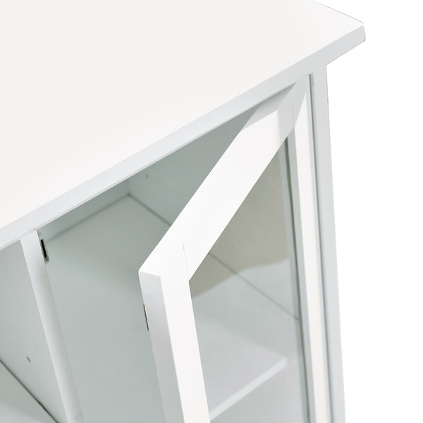 English Elm Sideboard 51" Farmhouse Buffet Cabinet with Glass Doors, Adjustable Shelves, Anti-Tip Storage White Oak W3417P321845