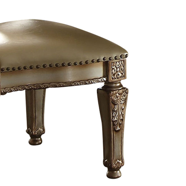 English Elm Bone Plush Tufted Arm Chair with Floral Carved Wood Back, Nailhead Trim & Tapered Legs for Luxe Seating Taupe+Gold B062P209283