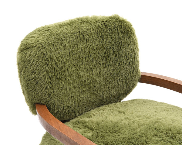 English Elm 1Pc Accent Chair - Plush Green Faux Fur With Walnut Arms, Cozy Contemporary Design For Any Room B2741P401374