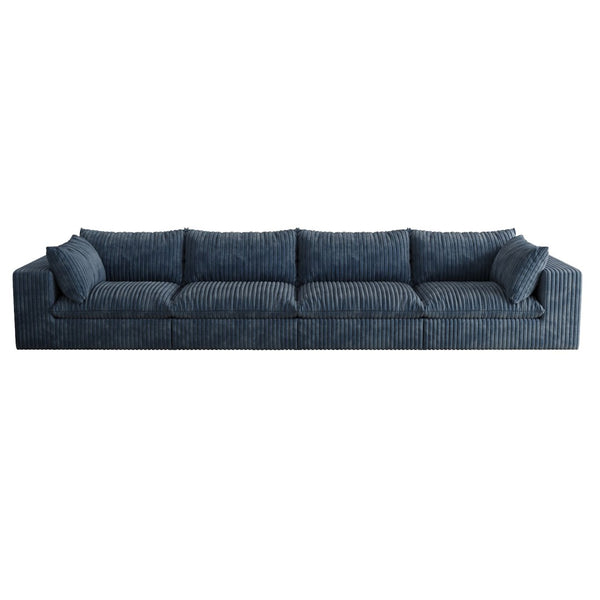English Elm 157.6" Corduroy Modular Cloud Sofa Feather Fill Deep Lounge Seating for Living Room Blue W2824S00193