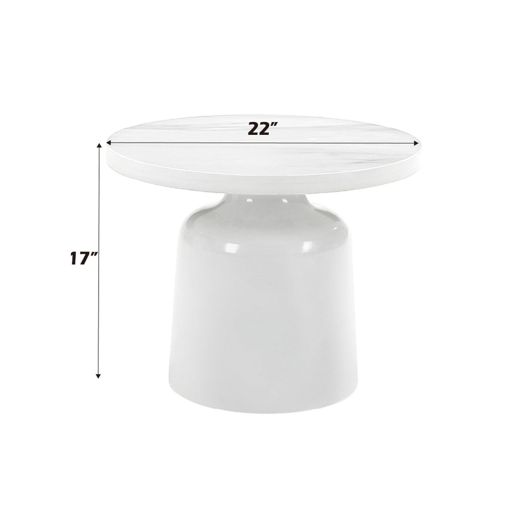 English Elm Zaid Round Engineered Marble Top End Table with Glossy White Pedestal Base B2726S00082