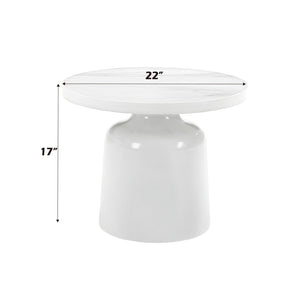 English Elm Zaid Round Engineered Marble Top End Table with Glossy White Pedestal Base B2726S00082