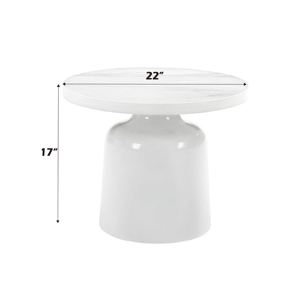 English Elm Zaid Round Engineered Marble Top End Table with Glossy White Pedestal Base B2726S00082