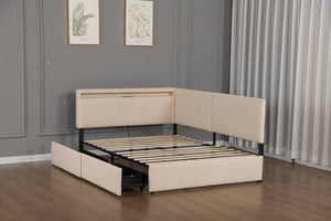 English Elm Twin Boucle Upholstered Bed with Cloud Headboard Storage Drawers and Led Lighting W1670P410460