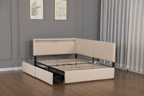 English Elm Twin Boucle Upholstered Bed with Cloud Headboard Storage Drawers and Led Lighting W1670P410460