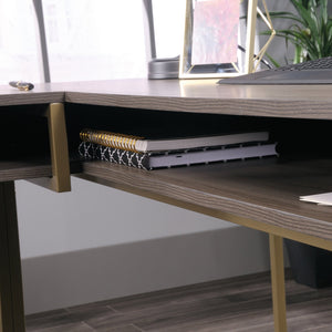 English Elm L-Shaped Desk With Durable Wood & Metal Frame, Stylish Storage, Perfect For Home Office Or Living Room B356P367849