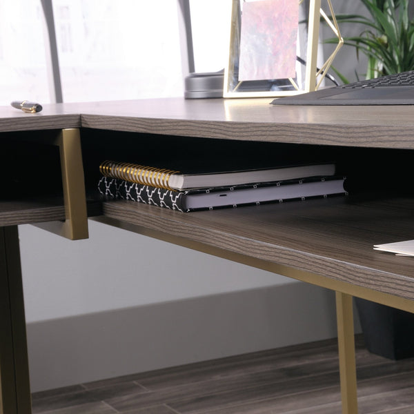 English Elm L-Shaped Desk With Durable Wood & Metal Frame, Stylish Storage, Perfect For Home Office Or Living Room B356P367849
