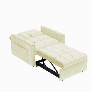 English Elm Sofa Convertible Sleeper Chair with Adjustable Back and Serpentine Spring Support Creamy White W2564P462075