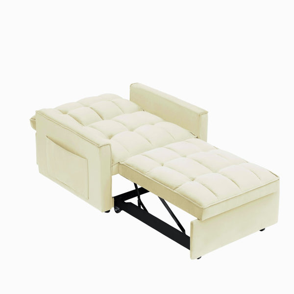 English Elm Sofa Convertible Sleeper Chair with Adjustable Back and Serpentine Spring Support Creamy White W2564P462075