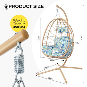 English Elm Hanging Egg Swing Chair Pe Wicker Foldable Indoor Outdoor Patio Ergonomic Cradle Seat T5880P497567