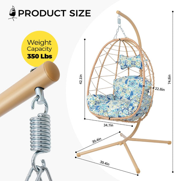 English Elm Hanging Egg Swing Chair Pe Wicker Foldable Indoor Outdoor Patio Ergonomic Cradle Seat T5880P497567