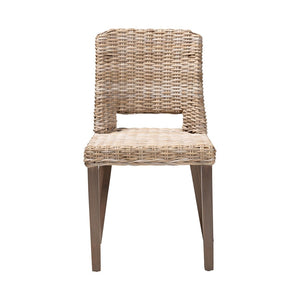 English Elm Mid-century Modern Mahogany Wood Counter Stool with Woven Rattan Back Panel B2750P470045
