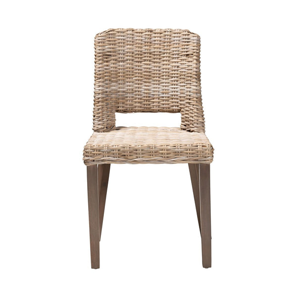 English Elm Mid-century Modern Mahogany Wood Counter Stool with Woven Rattan Back Panel B2750P470045