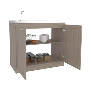English Elm Zurich Freestanding Utility Sink with Black Cabinet Two Shelves for Laundry Garage B070S00370
