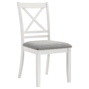 English Elm Evanston Farmhouse X-back Dining Chairs White Hardwood Set with Gray Upholstered Seats B062P441454