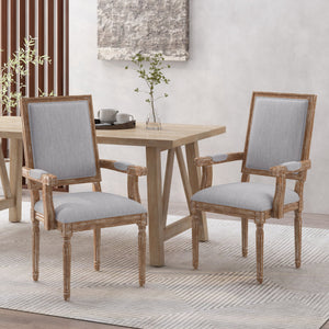 English Elm Christopher Knight Home® - Upholstered Dining Chair Set of 2 with Rubber Wood Legs, French Country Queen Anne Style Comfort and Flair Light Grey+Natural 71239.00LGRYNTL