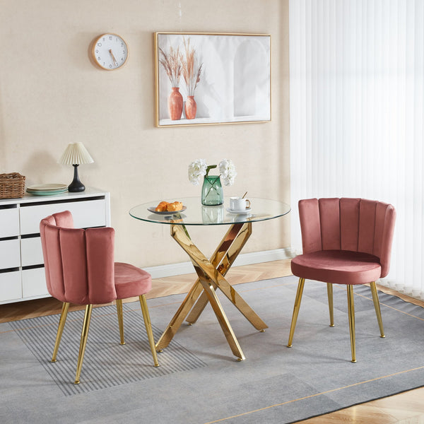 English Elm Modern Pink Dining Chair Set of 2 with Velvet Ergonomic Seat, Gold Metal Legs, Plush Breathable Comfort (95) W234P256810