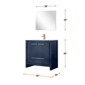 English Elm Navy Blue Bath Vanity Set With Cultured Marble Top, Rose Gold Faucet & Elegant 28" Mirror Included B2731S02070