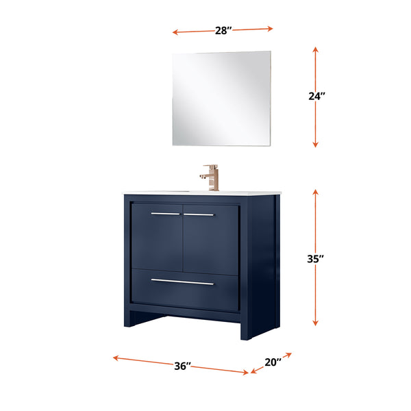 English Elm Navy Blue Bath Vanity Set With Cultured Marble Top, Rose Gold Faucet & Elegant 28" Mirror Included B2731S02070
