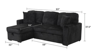 English Elm Plush Sectional Sofa With Pull-Out Sleeper - Luxurious Black Velvet, Reversible Chaise & Storage B009S01778-GIGA