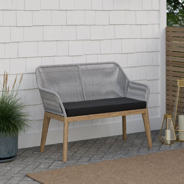 English Elm Brookside Two-Tone Rope Outdoor Loveseat Gray/Black – Weather-Resistant Wood Base, Removable Cushion Cover, Durable Design B350P394831